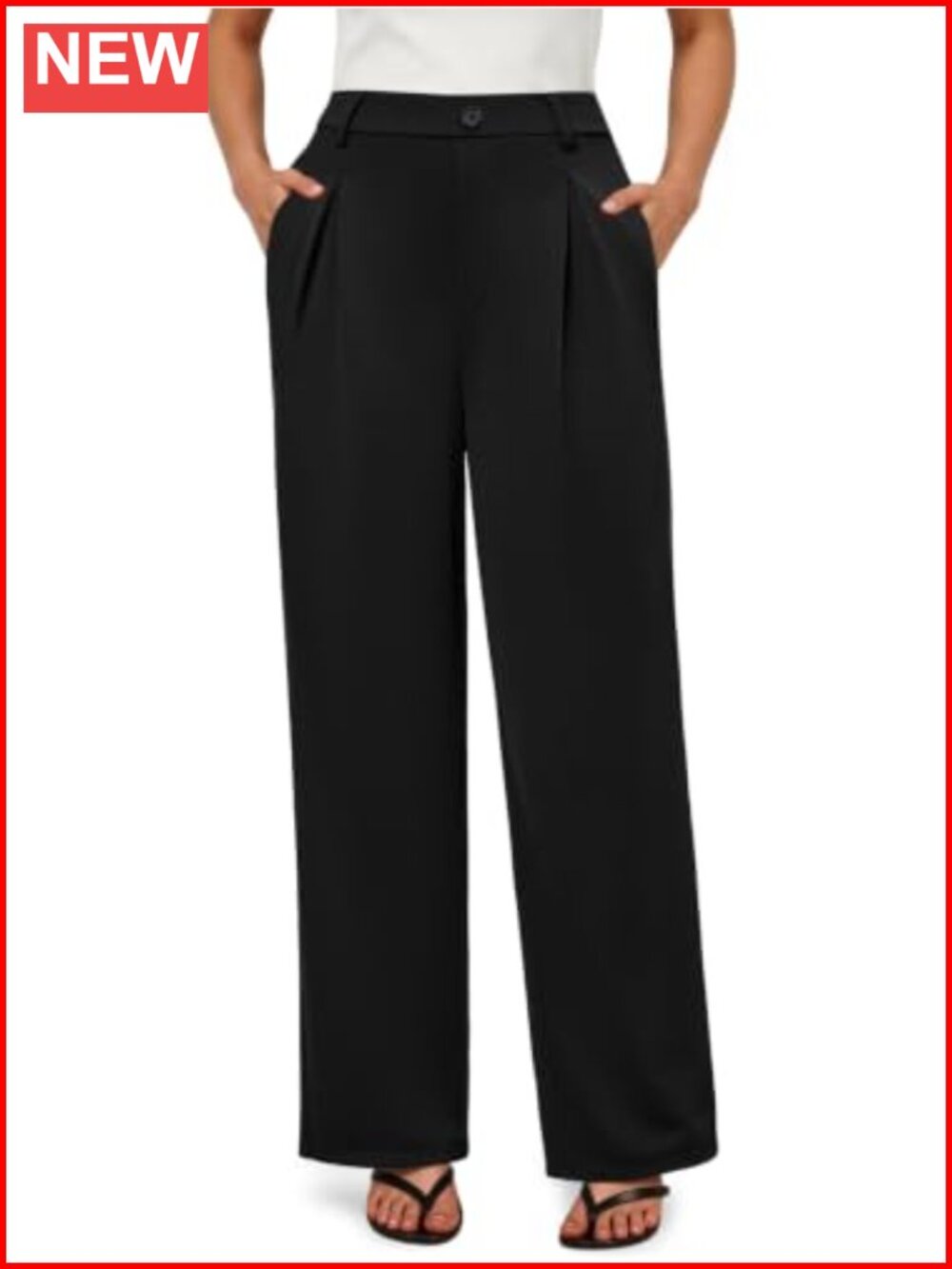 Wide Leg Pull On Dress Pants High Waisted Pleated Front Slacks with Pockets